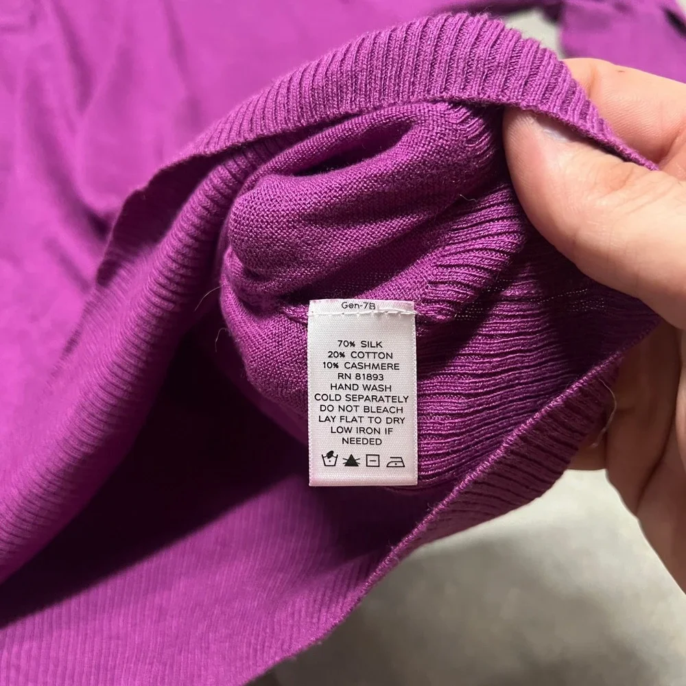 Dialogue Silk Cashmere Blend Turtleneck Sweater Purple Puff Shoulder Women 1X